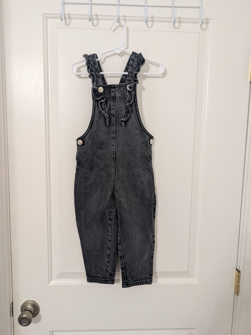 NEXT Girls 2-3Y Black Denim Ruffle Overalls Jumpsuit Dungarees